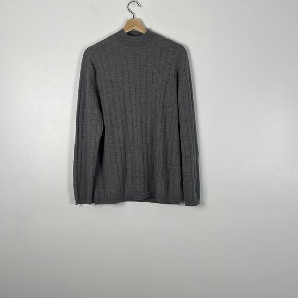 JF J. Ferrar men's long sleeve gray crew neck sweater pure merino wool sweater M - Picture 1 of 6